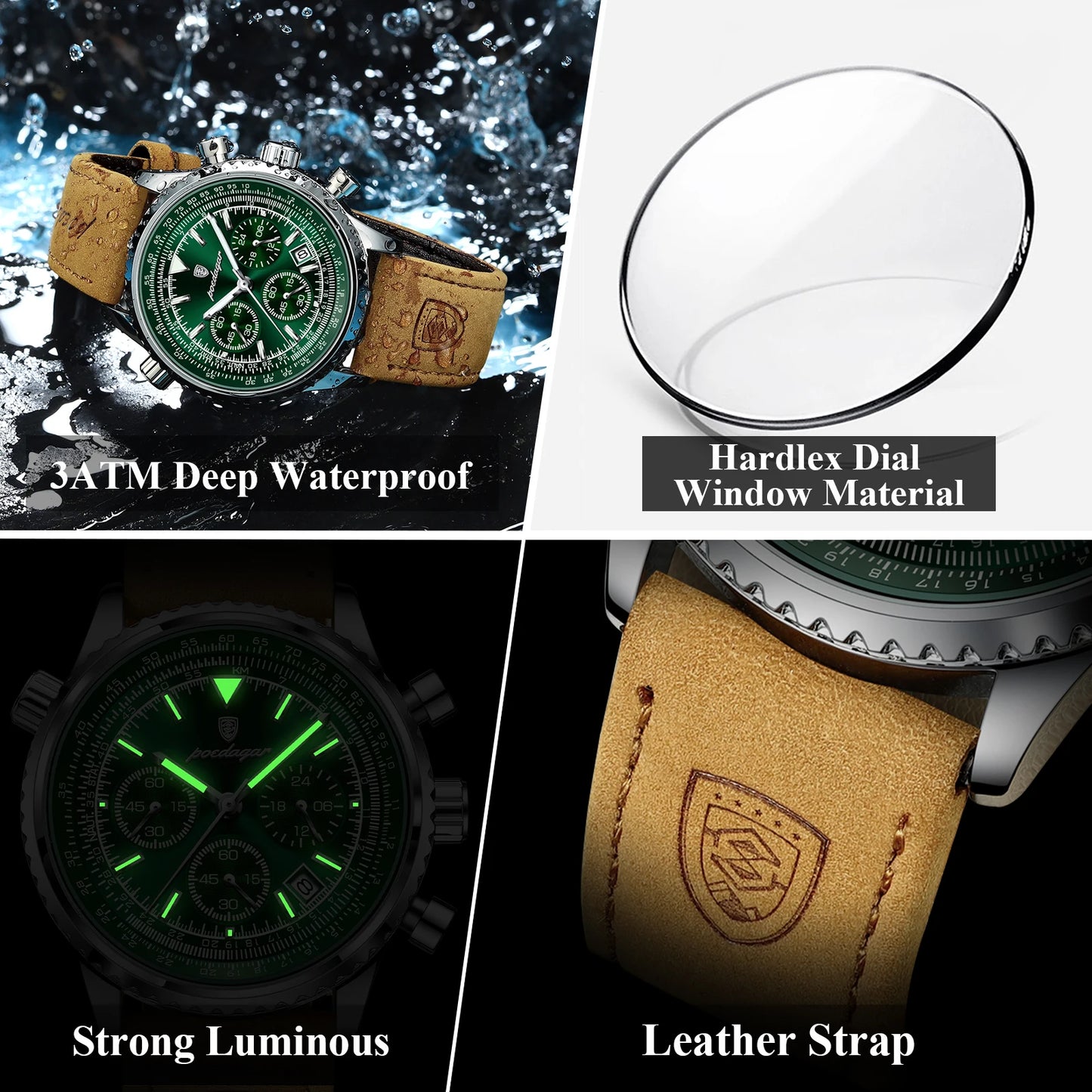 leather Man Watch Quartz Waterproof