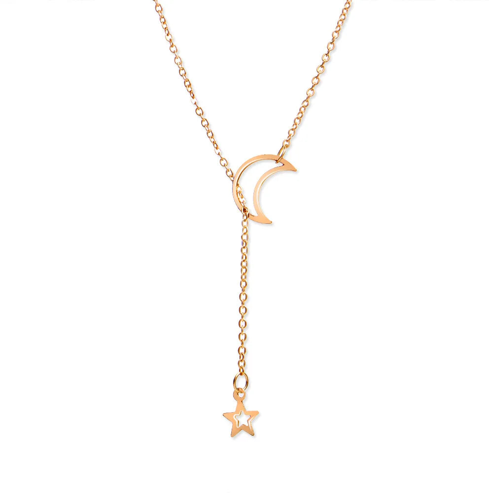 Simple Moon Star Pendant Choker Necklace